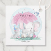 Baby shower Umbrella Elephant Kitten Butterflies Bedankjes Labels (Achterkant)