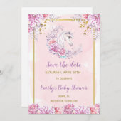 Baby shower Unicorn, behalve de datum Save The Date (Voorkant / Achterkant)