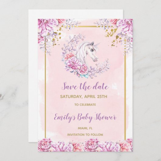 Baby shower Unicorn, behalve de datum Save The Date (Voorkant / Achterkant)