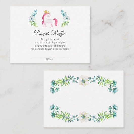  Baby shower Unicorn Diaper Informatiekaartje (Voorkant / Achterkant)