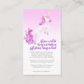Baby shower unicorn roze boekenkaarten informatiekaartje (Achterkant)