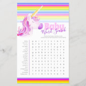 Baby shower unicorn waterverf woordzoeker flyer (Voorkant)