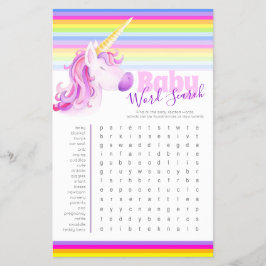 Baby shower unicorn waterverf woordzoeker flyer