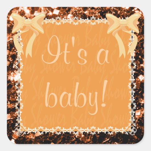 Baby shower Unisex oranje sparkles aanpassen Vierkante Sticker (Voorkant)