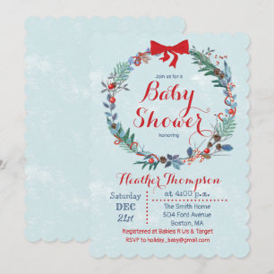 Baby Shower Vakantie Kerst Krans Uitnodiging