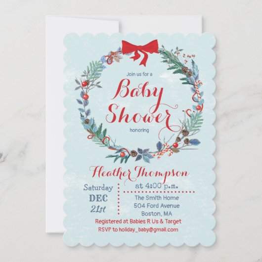 Baby shower Vakantie Kerstmis kransuitnodiging Kaart