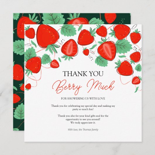 Baby shower van aardbeienbessen bedankkaart (Voorkant / Achterkant)