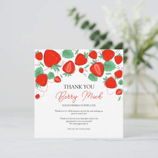 Baby shower van aardbeienbessen bedankkaart (Staand voorkant)