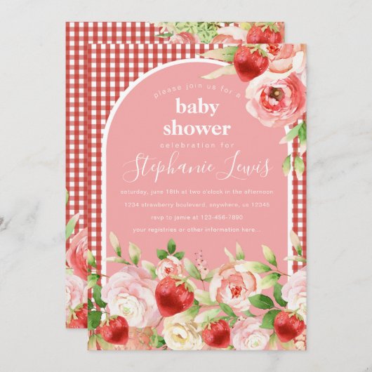 Baby shower van aardbeienbessen kaart (Voorkant / Achterkant)