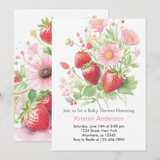 Baby shower van aardbeienbessen kaart (Voorkant / Achterkant)