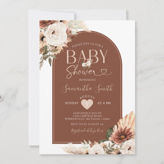 Baby shower van Arch Boho pampas Kaart (Voorkant)