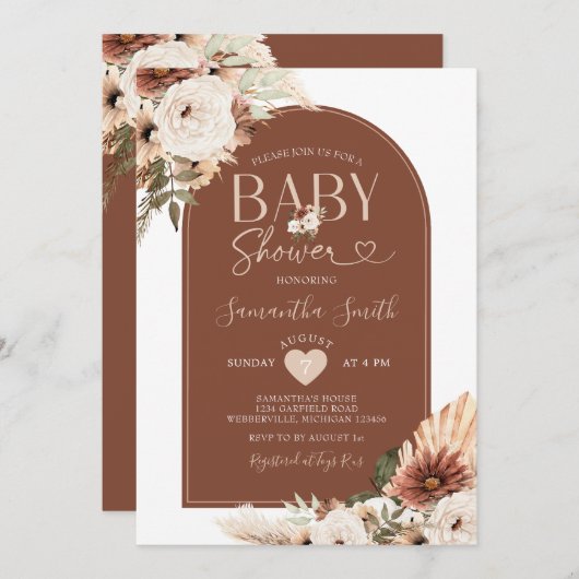 Baby shower van Arch Boho pampas Kaart (Voorkant / Achterkant)