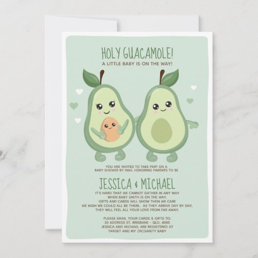 Baby shower van Avocado Heilige Guacamole e.a. Kaart (Voorkant)