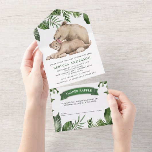 Baby shower van Baby en Oerwoud van muizen All In One Uitnodiging (Afscheurbaar)