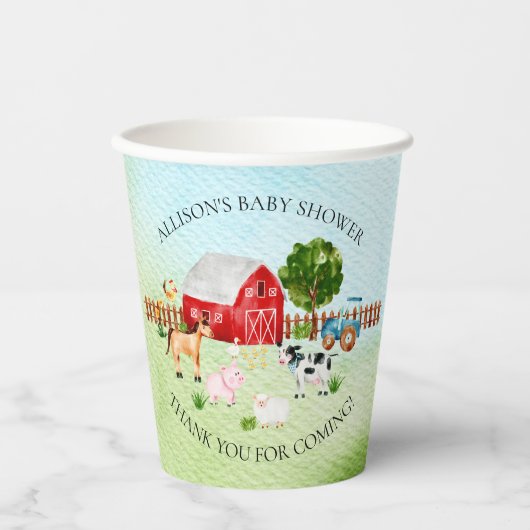Baby shower van Barn Animals  Papieren Bekers (Voorkant)