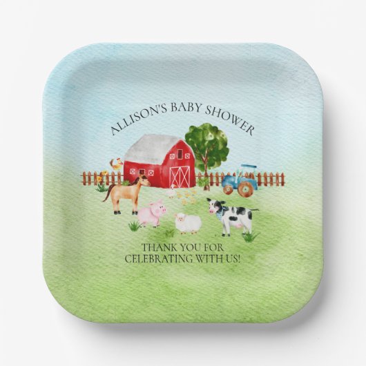 Baby shower van Barn Animals Papieren Bordje (Voorkant)