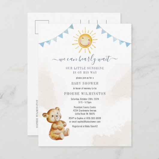 Baby shower van beer- en soennitische Waterverven Uitnodiging Briefkaart (Voorkant / Achterkant)