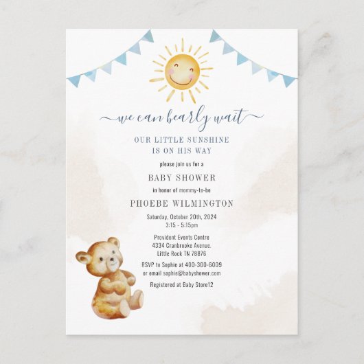 Baby shower van beer- en soennitische Waterverven Uitnodiging Briefkaart (Voorkant)
