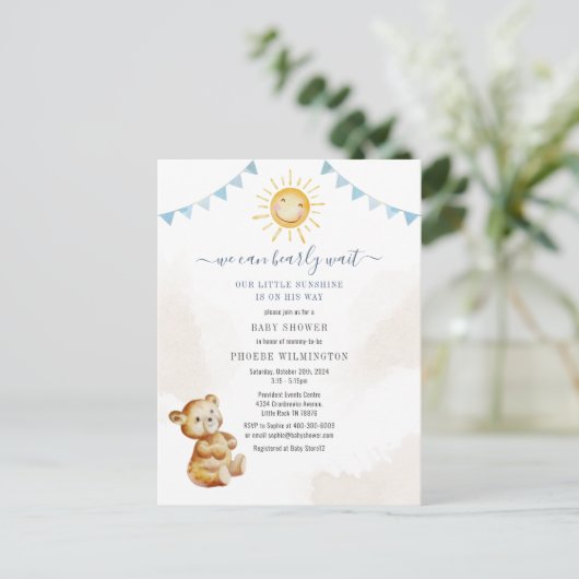 Baby shower van beer- en soennitische Waterverven Uitnodiging Briefkaart (Staand voorkant)