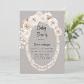 Baby shower van beige en witte parels kaart (Staand voorkant)
