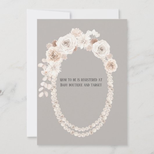Baby shower van beige en witte parels kaart (Achterkant)