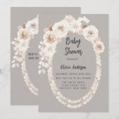 Baby shower van beige en witte parels kaart (Voorkant / Achterkant)