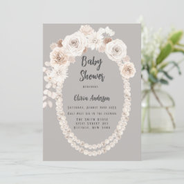 Baby shower van beige en witte parels kaart