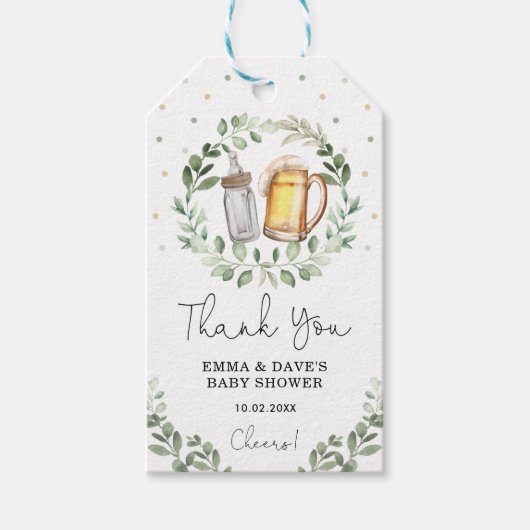 Baby shower van bierbrouwerijen en grootoogdansen cadeaulabel (Voorkant)