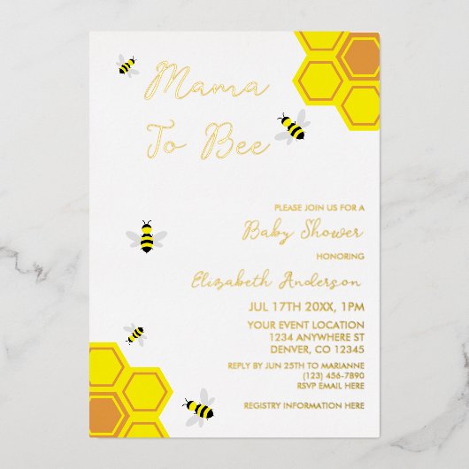 Baby shower van bijen folie uitnodiging (Voorkant)