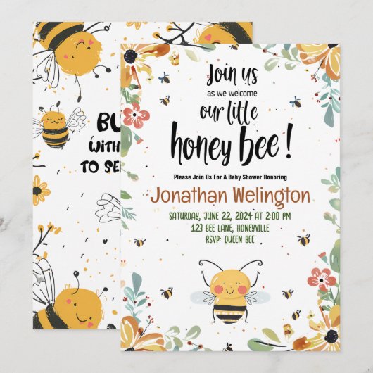 Baby shower van bijen kaart (Voorkant / Achterkant)