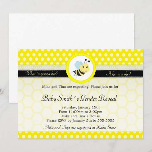 Baby shower van bijen kaart (Voorkant / Achterkant)