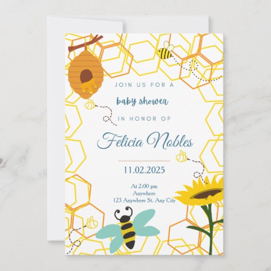 Baby shower van bijen kaart (Voorkant)
