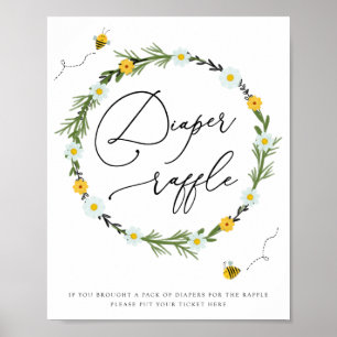Baby shower van bijen, luierrolbordje poster