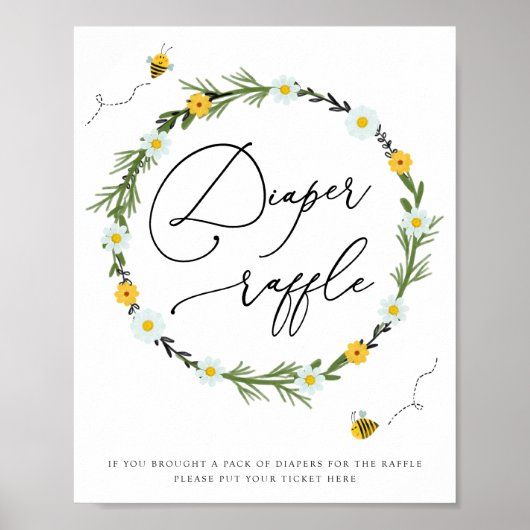 Baby shower van bijen, luierrolbordje poster (Voorkant)