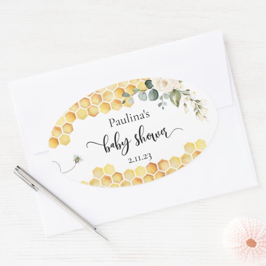 Baby shower van bijen ovale sticker (Envelop)