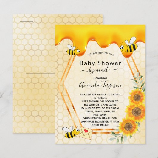 Baby shower van bijen per post Goud zoete honingdr Briefkaart (Voorkant / Achterkant)
