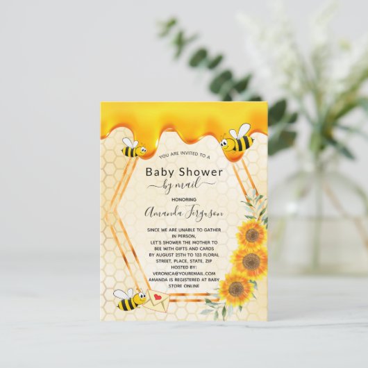 Baby shower van bijen per post Goud zoete honingdr Briefkaart (Staand voorkant)