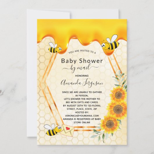 Baby shower van bijen per post Goud zoete honingdr Kaart (Voorkant)