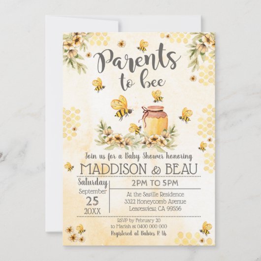 Baby shower van bijen Uitnodigingsbloemen Kaart (Voorkant)