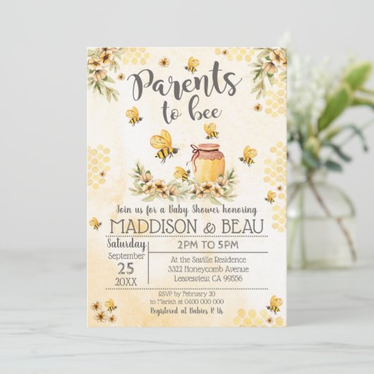 Baby shower van bijen Uitnodigingsbloemen Kaart (Staand voorkant)