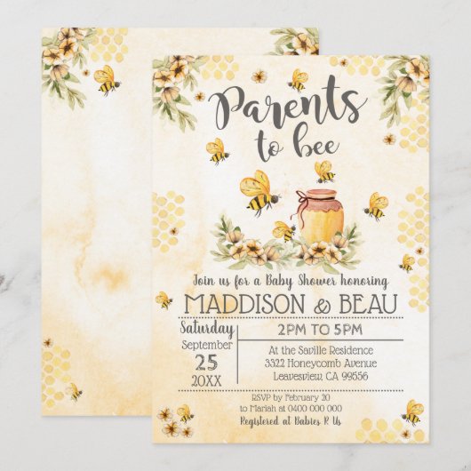 Baby shower van bijen Uitnodigingsbloemen Kaart (Voorkant / Achterkant)