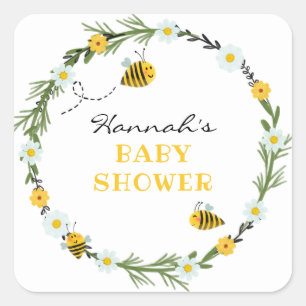 Baby shower van bijen vierkante sticker