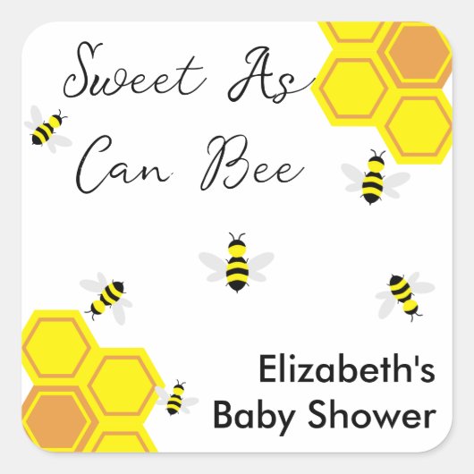 Baby shower van bijen vierkante sticker (Voorkant)