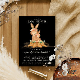 Baby shower van Black Boho Family Rabbit Kaart