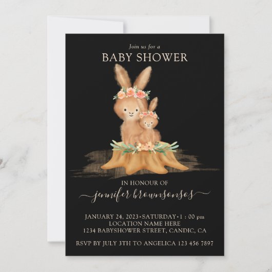 Baby shower van Black Boho Family Rabbit Kaart (Voorkant)