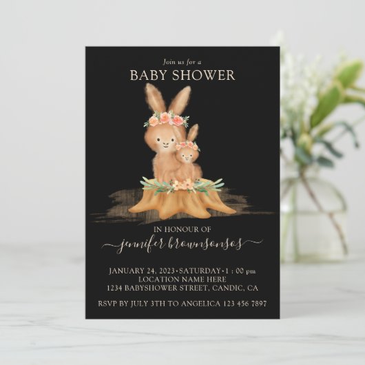 Baby shower van Black Boho Family Rabbit Kaart (Staand voorkant)