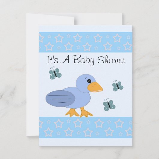 Baby shower van blauwe eenden en vlinders kaart (Voorkant)