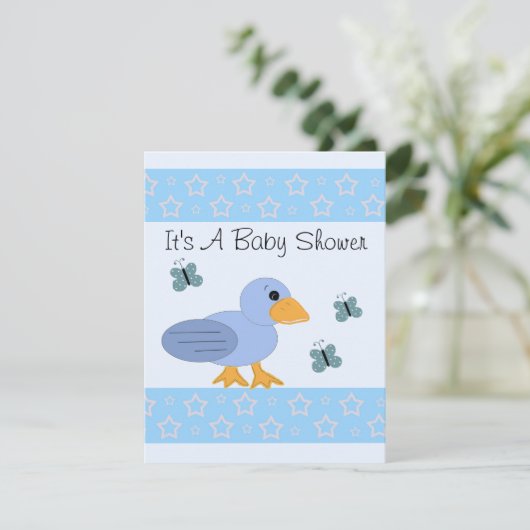 Baby shower van blauwe eenden en vlinders kaart (Staand voorkant)