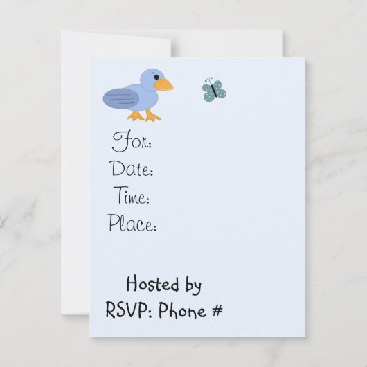 Baby shower van blauwe eenden en vlinders kaart (Achterkant)