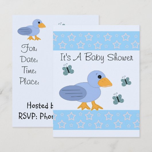 Baby shower van blauwe eenden en vlinders kaart (Voorkant / Achterkant)